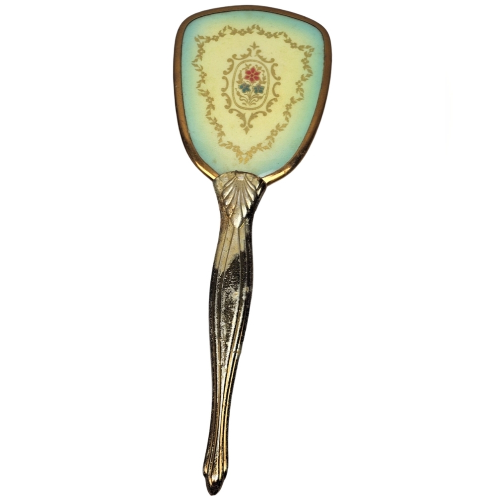 Vintage Victorian Style Gold Floral Vanity Hairbrush | Aqua Enamel | Shabby Chic